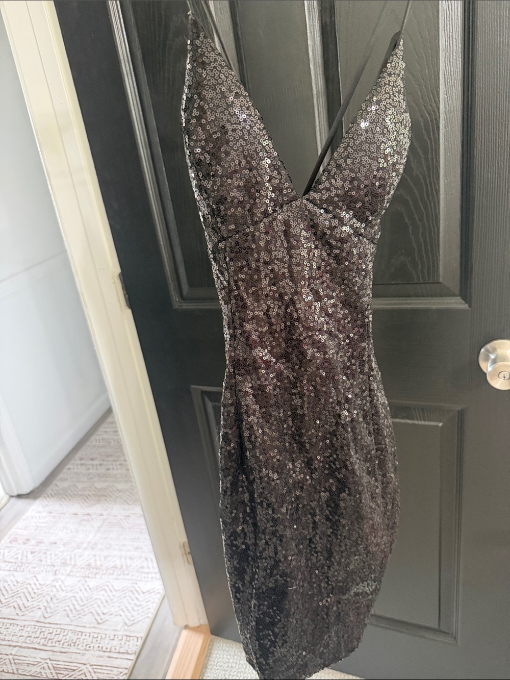 Strapless Black Sequin Cocktail Dress